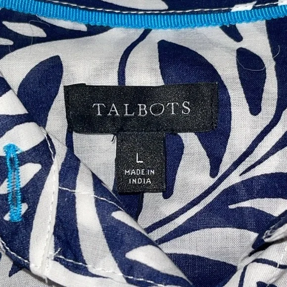 NWT TALBOTS NAVY & WHITE FLORAL PRINT BUTTON DOWN BLOUSE Sz. L - Picture 5 of 7